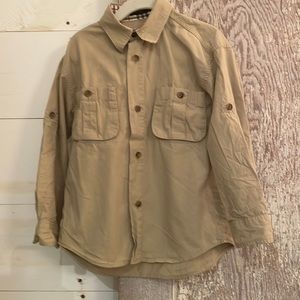 Youth boy Burberry long sleeved button down shirt size 5 tan